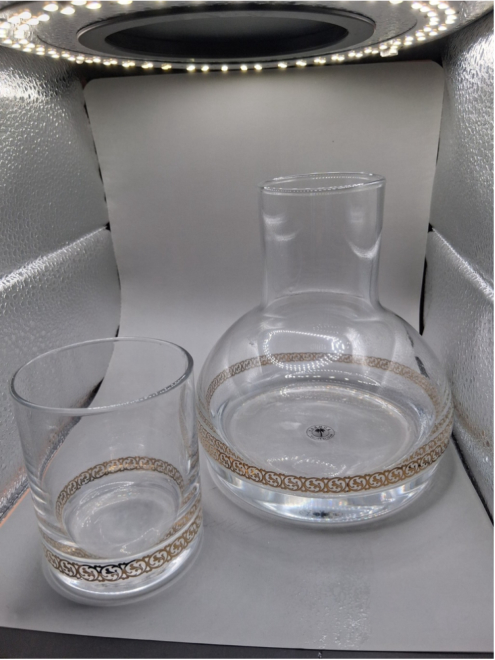 Bombay Made in Poland Tumble Up 2 Piece Bedside Carafe with Cup Gold Banded